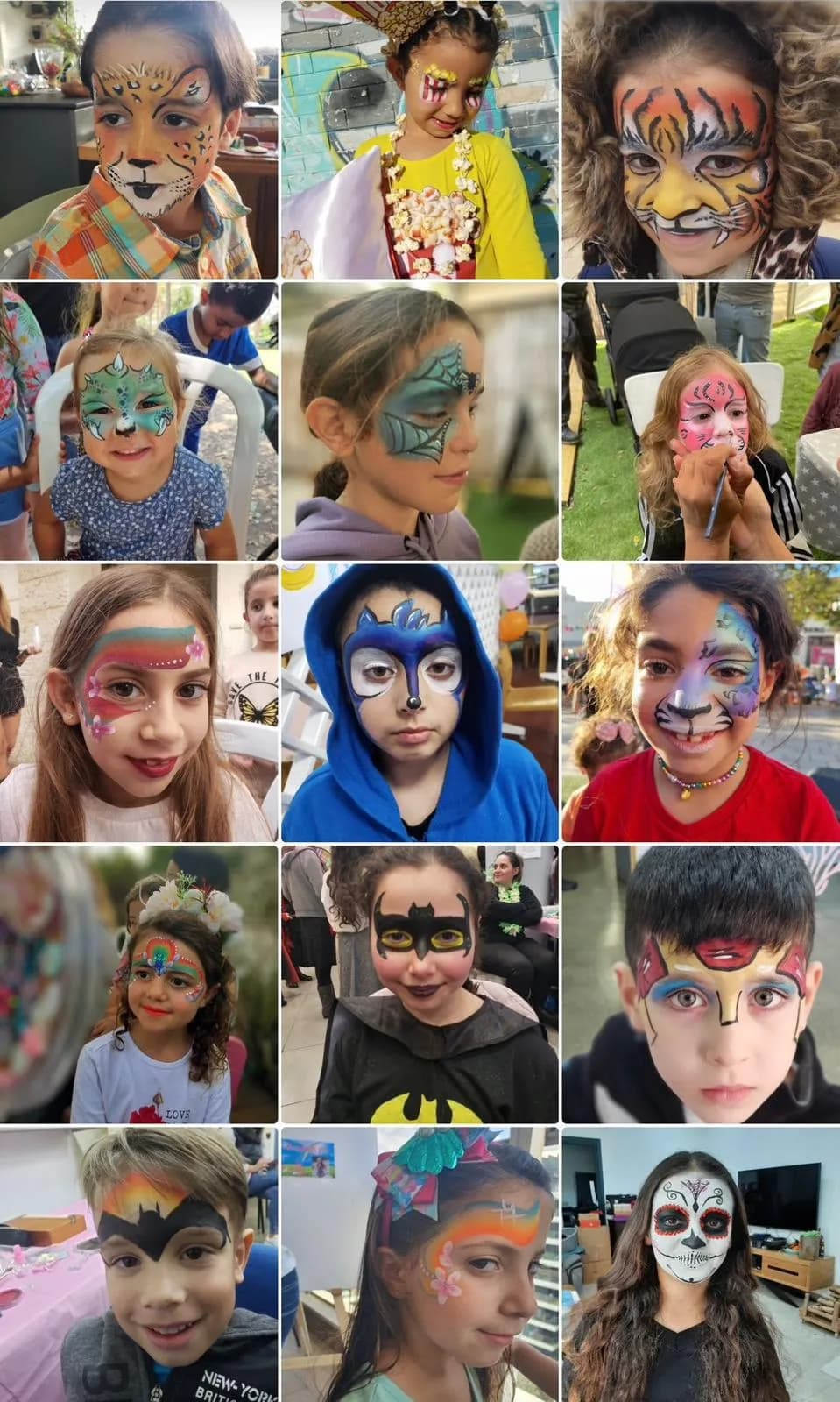 ילדים עם איפורי פנים צבעוניים ממסיבות של אוריתוש